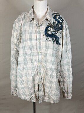 Vintage Y2K Lucky Brand Dragon Embroidered Button Up Shirt